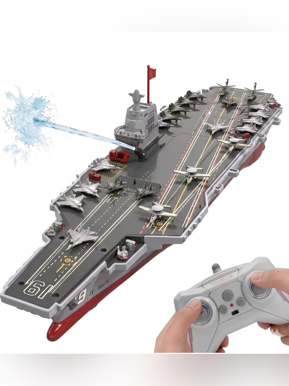 RC Battleship Boat 20KMH Water Spray 2 Batteries Military Ship Carrier